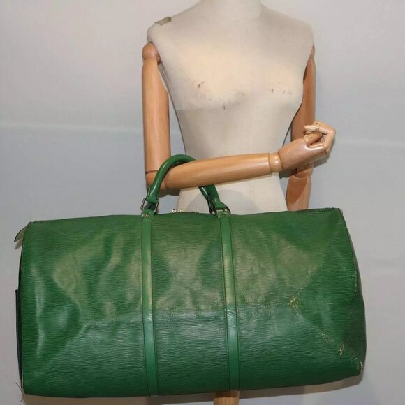 LOUIS VUITTON Epi Keepall 60 Boston Bag Green M42944 LV Auth - Picture 1 of 16